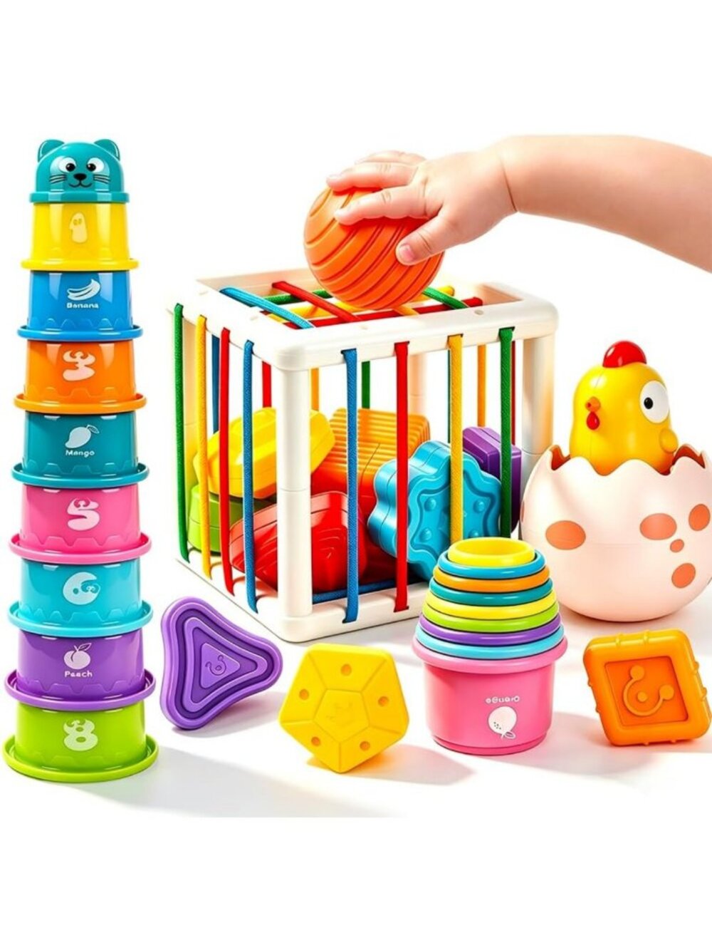17PCS Montessori Educational Toys for 1 Year Olds, Stacking Cups & Shape Sorter - Picture 1 of 7